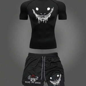 casual loose-fitting light gray T-shirt and cargo shorts snakehead print raglan short-sleeved T-shirt and shorts <b>tracksuit</b> F10 - Product Image 1