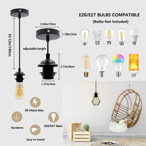 Kit d'éclairage suspendu cordon prise de câble <span class=keywords><strong>E27</strong></span> support de lampe réglable industriel Vintage suspendu plafond lanterne fer vis AC 220V - Product Image 2