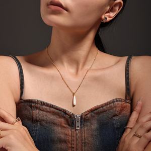 Collier pendentif goutte d'eau en coquillage, bijoux fins, plaqué PVD, acier inoxydable, forme de larme, pendentif coquillage - Product Image 3