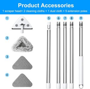 3 In1 Professional Window Squeegee &amp; <strong>Wall</strong> <strong>Mop</strong>: Window Cleaning Kit with 360&deg; Rotating Triangular Head &amp; Universal Cloth Slots - Product Image 6