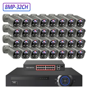 새로운 32 채널 4K Poe 카메라 세트 32 AI IP 카메라 시스템 지원 양방향 오디오 및 컬러 비전