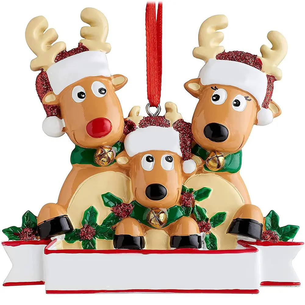 맞춤형 순록 가족 크리스마스 트리 장식 귀여운 사슴 크리스마스 수지 펜던트 장식품