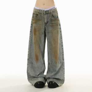 Jeans de mezclilla ODM OEM de verano, estilo americano <span class=keywords><strong>vintage</strong></span>, desgastados, lavados con efecto sucio, de pierna recta y holgados para hombre y mujer. - Product Image 3