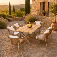 Ensemble de table à manger en aluminium d'extérieur et 6 chaises tressées, résistant à l'eau et au soleil, meubles de jardin pour cour