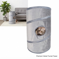 Lit tunnel pliable pour chat 2-en-1, maison multifonctionnelle en velours pour animaux de compagnie, tube interactif avec trou d'observation, nid douillet et tapis de couchage chaud pour chatons