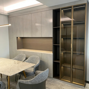 <span class=keywords><strong>Buffet</strong></span> sur mesure <span class=keywords><strong>gris</strong></span> mat pour toute la maison, rangement de salle à manger en panneaux de bois écologiques - Product Image 2