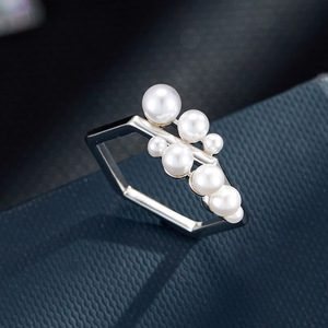 Geometric Faux Pearl <b>Ring</b> Creative <b>Stacking</b> Index Finger <b>Ring</b> Everyday Wear Claw Setting Jewelry - Product Image 1