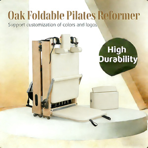 Appareil de <span class=keywords><strong>Pilates</strong></span> Reformer Pliable pour la Maison, en Bois de Chêne Cerisier, Réglable, Écologique, Durable, pour Studio de <span class=keywords><strong>Pilates</strong></span> et Bien-être - Product Image 1