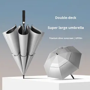 Parapluie de 27 pouces entièrement automatique à manche droit, double couche, grand format, 8 baleines, pour hôtels, cadeaux d'affaires, résistant aux intempéries et au soleil - Product Image 1