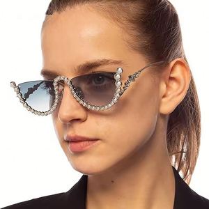 Gafas de Sol de Cristal con Logotipo Personalizado 2025, Vintage, de Lujo, para Mujer, con Pedrería, Protección UV400, Media Ovaladas - Product Image 3