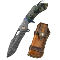 Couteau pliant KEENHOPE Premium en acier Damas forgé à la main, 22 cm, avec poignée en Damas et garde en Timascus, manche en ébène.