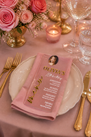 Carte de menu d'anniversaire personnalisée en acrylique transparent, lettres dorées 3D, impression photo, menu de table en plexiglas personnalisé pour mariage