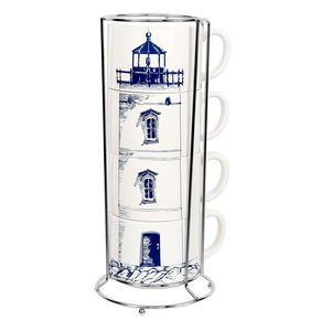 Ensemble de tasses à thé au lait en porcelaine couleur personnalisée, 4 tasses empilables en céramique avec motif <span class=keywords><strong>tour</strong></span>, en grès, compatibles lave-vaisselle et micro-ondes, cadeau d'affaires - Product Image 4