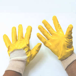 Guantes recubiertos de nitrilo NBR 3/4 de interbloqueo de algodón amarillo Blur Orange Work Safety NBR-Guantes para uso industrial y de construcción - Product Image 5