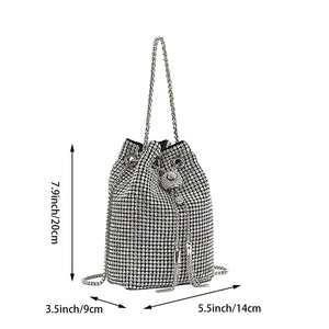 Women Classic Crystal Bucket Bag Luxury Drawstring <b>Shoulder</b> Bag with a Detachable <b>Strap</b> for Work Daily Life - Product Image 5