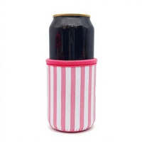 Porte-canette isotherme en néoprène rose rayé avec logo personnalisé pour fête de bière