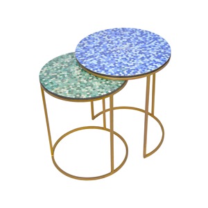 Metal Frame With Mosaic Wooden Top Nesting Side <b>Tables</b> Set of 2 Light Weight and <b>Low</b> Price Wedding Centerpiece Side <b>Table</b> - Product Image 4