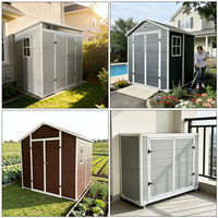 Abri de jardin en plastique PP durable, imperméable, avec toit incliné, panneaux transparents, double porte verrouillable, 6*5 pieds