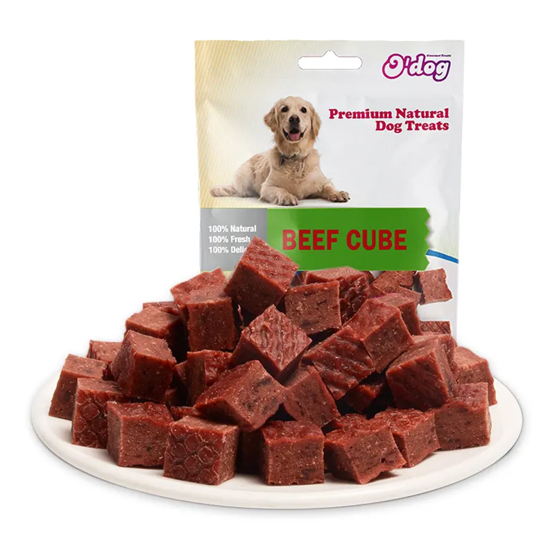 Con chó thực phẩm các nhà sản xuất thịt bò Cube Pet Snack cao cấp thịt bò con chó điều trị con chó khỏe mạnh xử lý thực phẩm