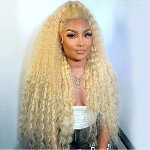 Perruque 100% cheveux humains Deep Wave 613 Blonde 13*4 Lace Frontal Lace Base pour femmes noires