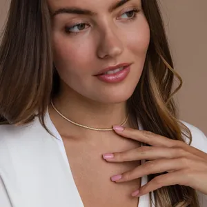 Collana girocollo eManco in acciaio inossidabile stile minimalista con zirconi cubici color <span class=keywords><strong>oro</strong></span>/argento per uso quotidiano, appuntamenti e feste - Product Image 5
