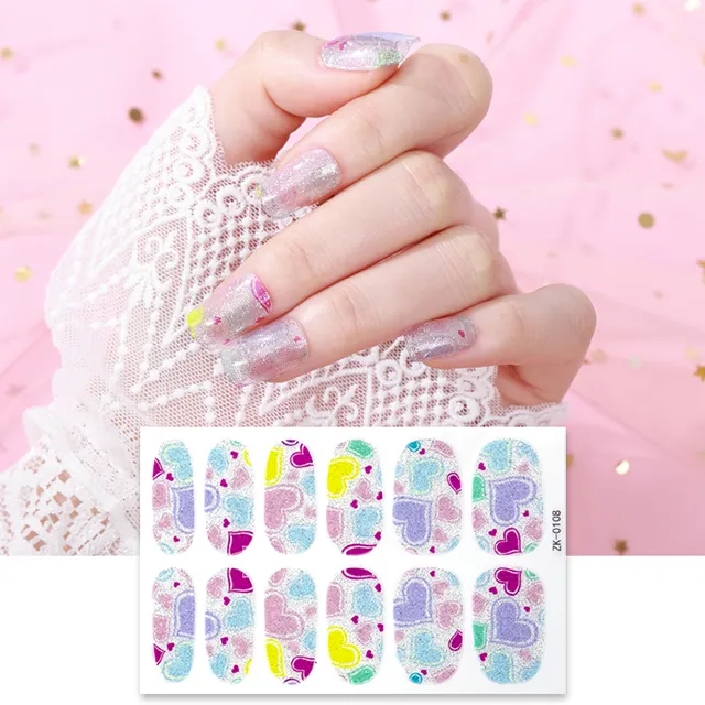 nail supplier Korean New designs long lasting semi cured gel nail sticker wraps nail decal stickers set