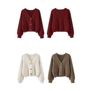 Maglione con Scollo <span class=keywords><strong>a</strong></span> V Intrecciato per Donna, <span class=keywords><strong>Cardigan</strong></span> Lavorato <span class=keywords><strong>a</strong></span> Maglia, Top Corto Invernale - Product Image 4
