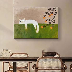 Cuadro Decorativo con Gato Adorable y Caqui, Impresión en Lienzo Enmarcada, <span class=keywords><strong>Estilo</strong></span> Nórdico, Pintura de Animales, Decoración para Sala de Estar, Dormitorio, <span class=keywords><strong>Comedor</strong></span> - Product Image 1