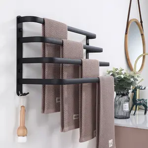 Space Aluminum Matt Black Towel Holder With Hook Towel Rack Four-layer Towel Shelf 40CM