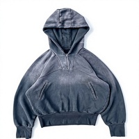 Tendance 2026 : Sweat à capuche court oversize demi-zippé délavé à l'acide, épaules tombantes, en molleton bouclette, avec logo personnalisé, style streetwear Y2K, vente en gros