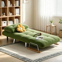 Multifunktionales Einzelsofa-Bett mit Massivholz-Armlehne und Gitter-Schaumstoffkissen, Mehrfach Verstellbare Liegeposition