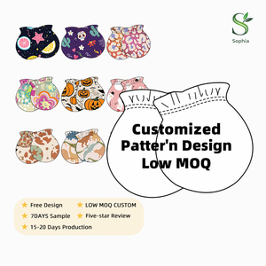 Gants pour bébé en tissu avec logo personnalisé, mitaines en fibre de bambou, divers styles, imprimés, mitaines pour nourrissons, pour tout-petits - Product Image 1