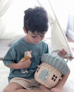 Cesta de Mimbre Tejida a Mano para Niños, Linda Cesta de Almacenamiento con Forma de Casa y Asa para Guardar Juguetes y Decorar el Hogar - Product Image 2