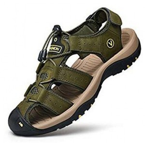 Sandales de trekking décontractées à bout fermé pour hommes, en cuir véritable, antidérapantes, jaune doré, taille 40-48 - Product Image 2