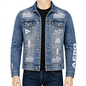 Veste en jean personnalisée pour homme, coupe ajustée décontractée, effet délavé et vieilli, design à patchs, col rabattu, manches classiques, streetwear printemps - Product Image 1
