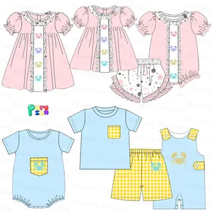 Puresun the latest design 2024 Summer crab kids french knot clothing girls clothing sets baby clothes
