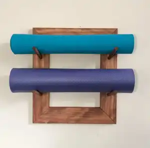 Yoga Mat Storage Rack with Floating Shelf and 3 Hooks for Foam Roller Yoga Mat Holder Wall Mount Resistance Bands and Yoga