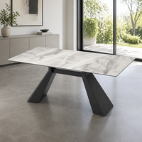 Ensemble de table à manger rectangulaire moderne pour hôtel et restaurant, plateau en marbre blanc, structure métallique, mobilier en conteneur complet