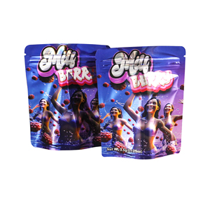 Dapat disesuaikan 3.5g 7g 14g 28g Mill Berry Holographic Mylar Gravure dicetak tas penyimpanan daur ulang bau kunci ritsleting kecil - Product Image 1