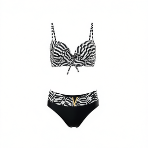 Hdj <b>Plus</b> <b>Size</b> <b>Bikini</b> <b>Set</b> With Tummy Control Push Up Top High Waist Bottoms Geometric Print 42 44 46 48 - Product Image 4