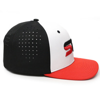 Gorra Snapback de ala plana perforada Logotipo bordado en 3D Gorra de béisbol de 6 paneles Gorra elástica Flex espalda cerrada Gorra deportiva