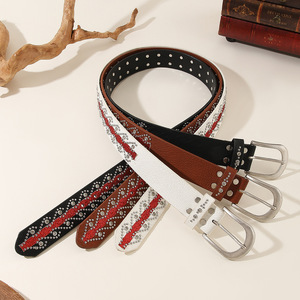 Nuevo Cinturón de Moda con Remaches y Parches para Mujer, Estilo Vintage Europeo Americano, Hebilla de Aguja con Incrustaciones de Diamantes de Imitación - Product Image 2