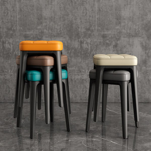 Sgabello impilabile in <span class=keywords><strong>plastica</strong></span> con seduta imbottita, sgabello quadrato trapuntato per <span class=keywords><strong>cucina</strong></span>, sala da pranzo, soggiorno - Product Image 4