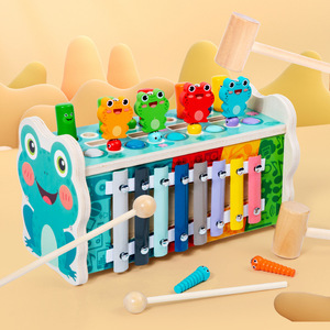 Caja de Actividades de Madera 4 en 1 con Forma de Rana: Juego de <span class=keywords><strong>Martillo</strong></span>, Pesca de Colores Giratoria, Captura de Gusanos, Juguete Sensorial Montessori de Motricidad Fina para Niños - Product Image 6