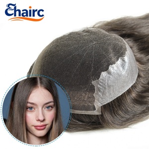 Pelucas de <span class=keywords><strong>Cabello</strong></span> Humano con Base de PU y Encaje Suizo para Mujeres Blancas, Largas de 14-20 Pulgadas, Prótesis Capilares Transpirables - Product Image 1