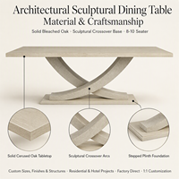 Table à manger en bois sculpturale moderne avec base en X incurvée, plateau rectangulaire, mobilier de salle à manger et de cuisine de luxe
