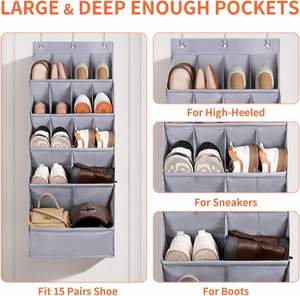 600D Fabric Over the Door Shoe Organizer 15 Large Pockets Hanging Shoe Rack Organizer, Wall Closet Storage Holder for Home Dorm - Product Image 5
