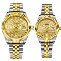 Montres de luxe pour couple, étanches, analogiques, en acier inoxydable, avec cristal de saphir, pour homme et femme, or, automatiques, en gros