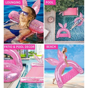 <span class=keywords><strong>Ensemble</strong></span> de 3 flotteurs gonflables en forme de lapin pour piscine, comprenant un <span class=keywords><strong>tube</strong></span> de piscine, une chaise de piscine et un hamac aquatique rempli de confettis argentés scintillants - Product Image 6