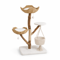 Arbre à chat en bois massif naturel, panier suspendu en rotin, lit pour chat, griffoir recouvert de sisal, simplicité OEM